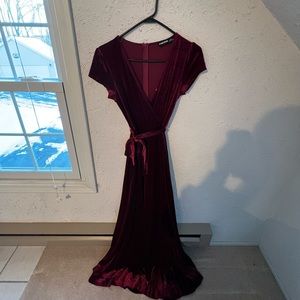 Burgundy velvet floor length dress